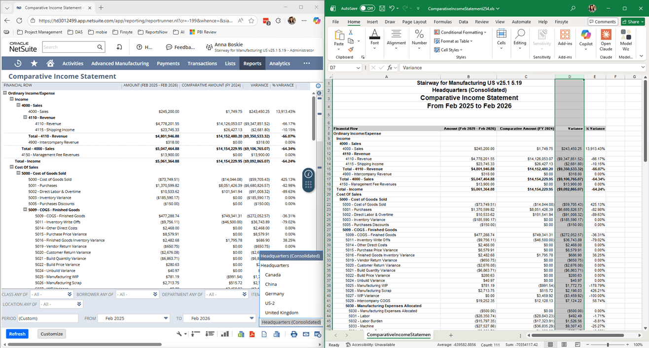 Finance team using the Finsyte Excel add-in to pull live NetSuite financial data