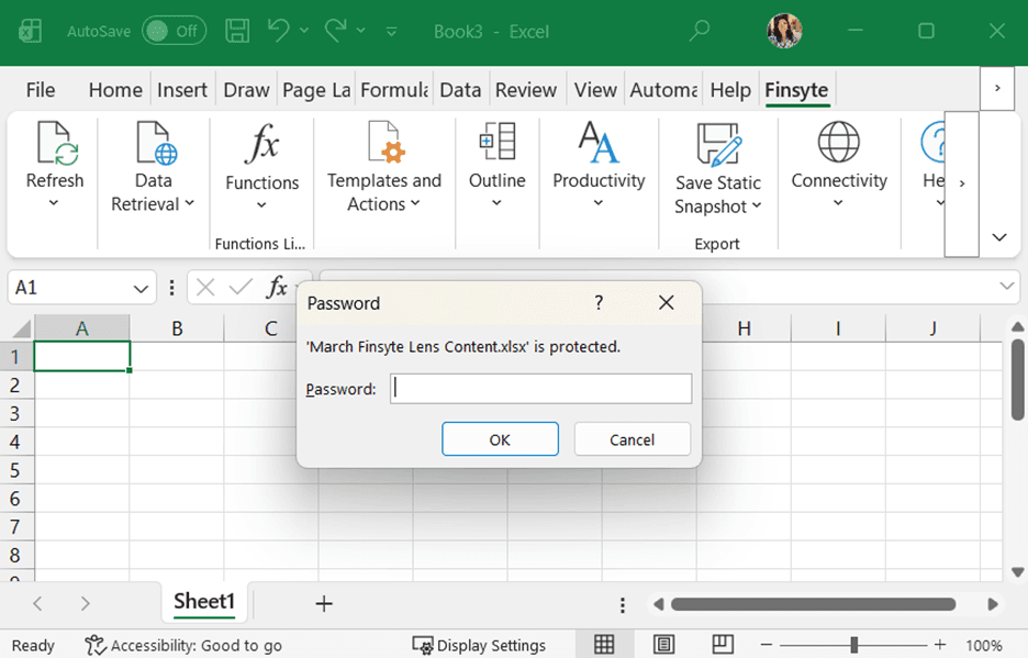 Excel workbook password protection dialog