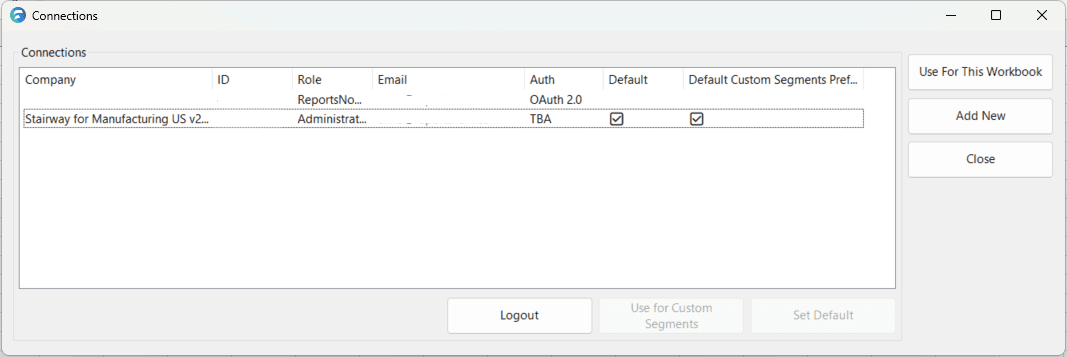 Connections Dialog