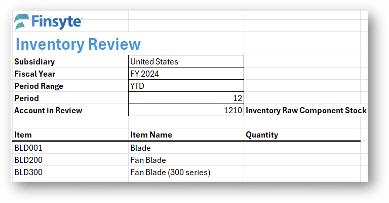 Example Inventory Quantity Report