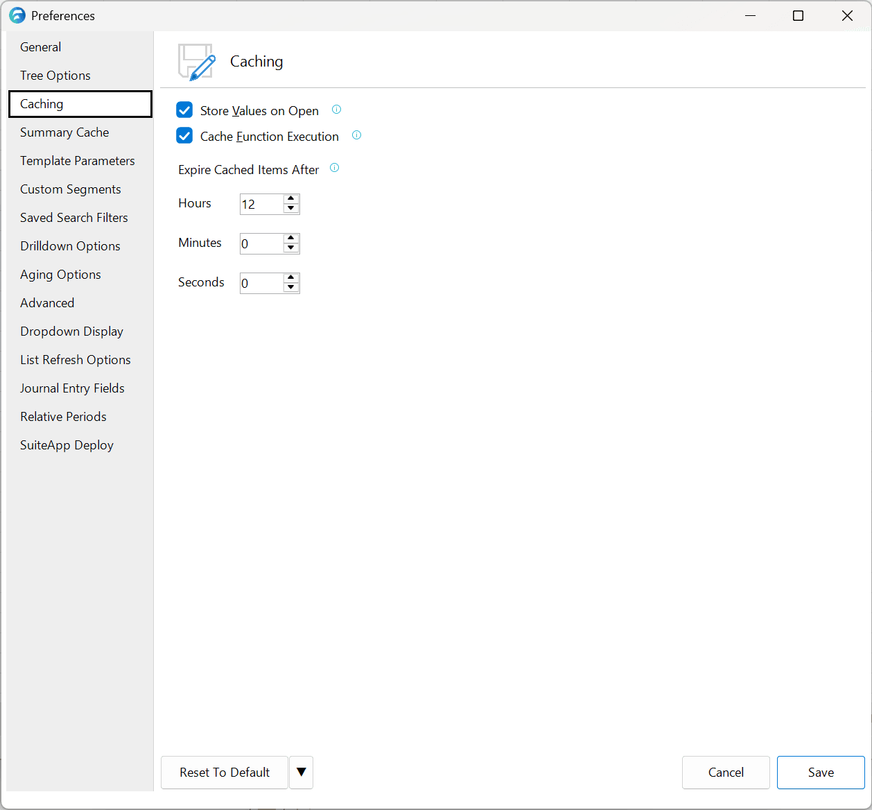 Caching preferences pane