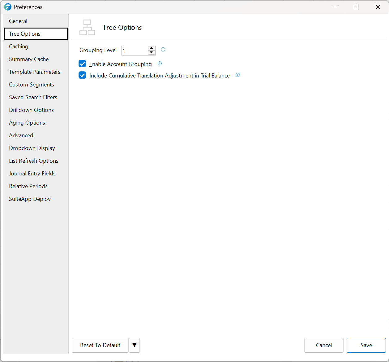 Tree Options preferences pane