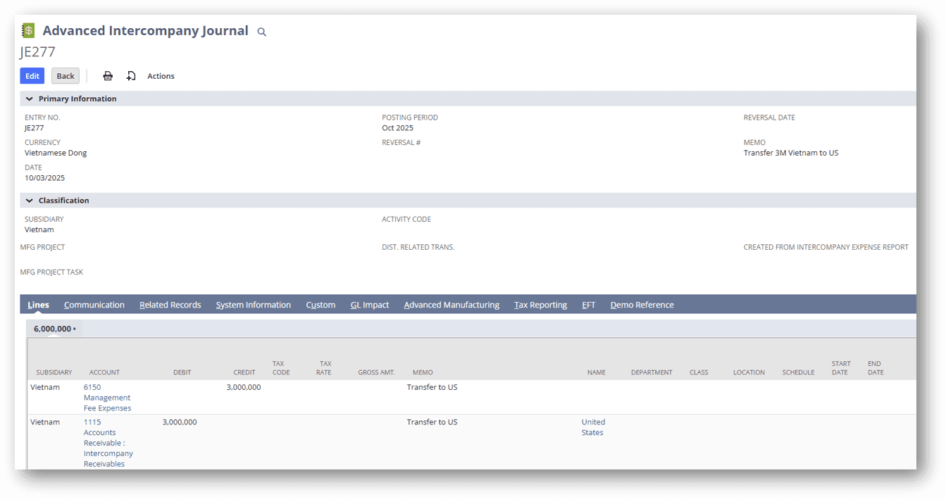 Review Intercompany Journal Entry in NetSuite