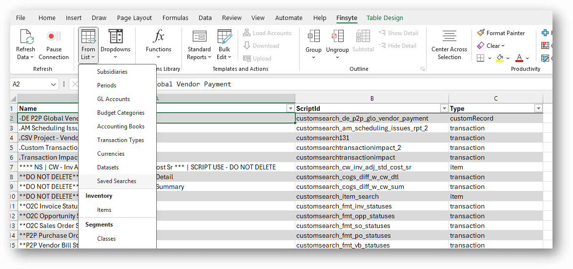 Saved Search List